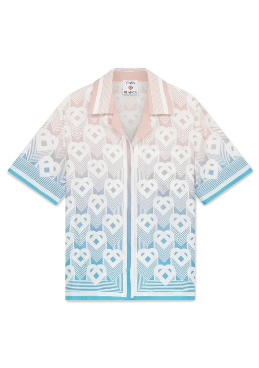 Gradient Heart Monogram Silk Short Sleeve Shirt