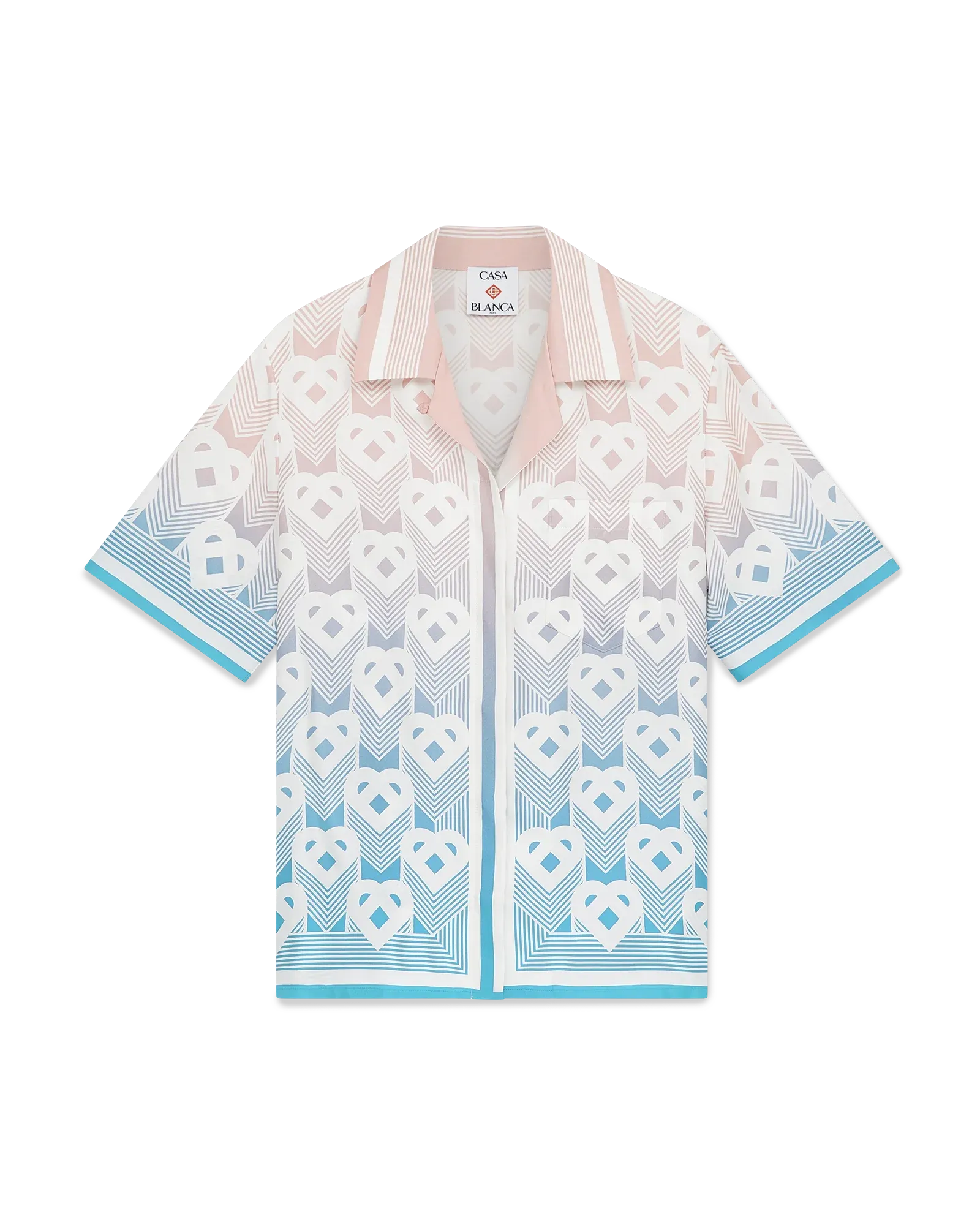 Gradient Heart Monogram Silk Short Sleeve Shirt