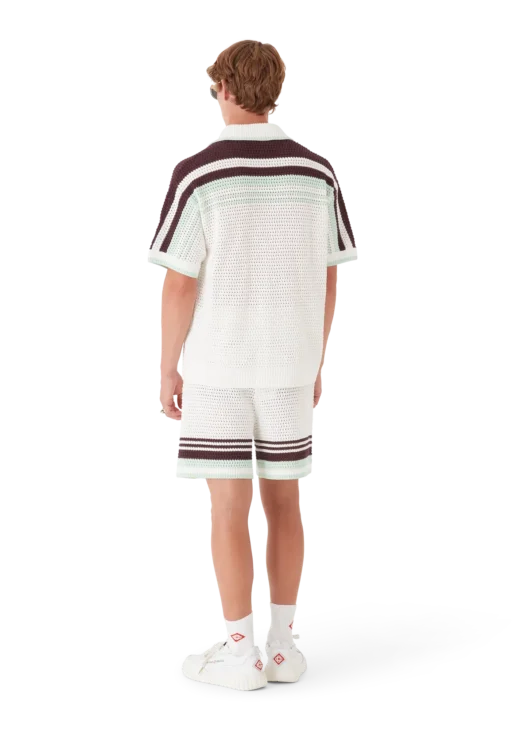 Gradient Wave Cotton Crochet Short Sleeve Shirt