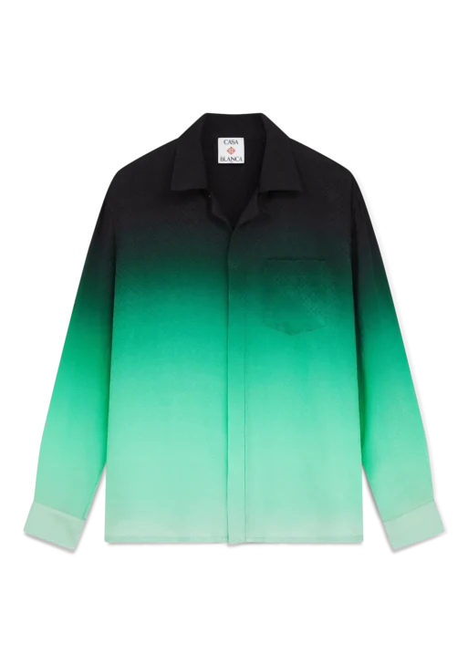 Gradient Ping Pong Jacquard Long Sleeve Silk Shirt