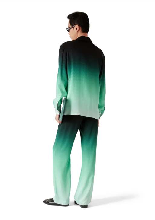 Gradient Ping Pong Jacquard Long Sleeve Silk Shirt