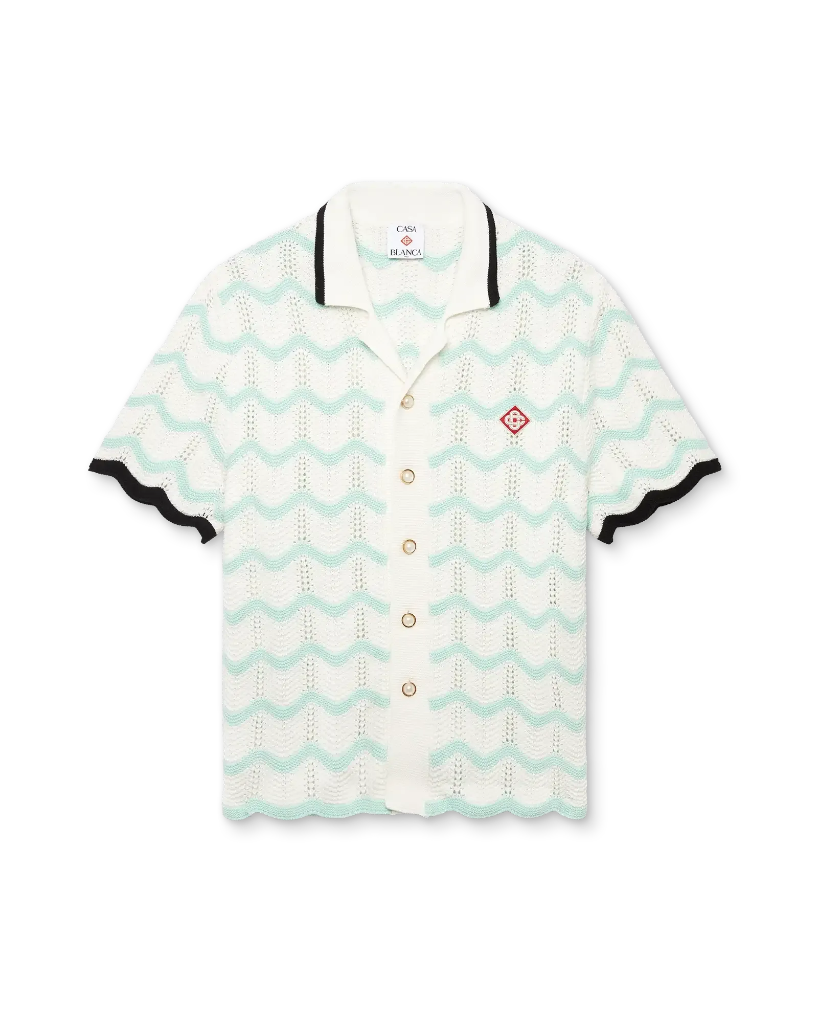 Gradient Wave Cotton Crochet Short Sleeve Shirt