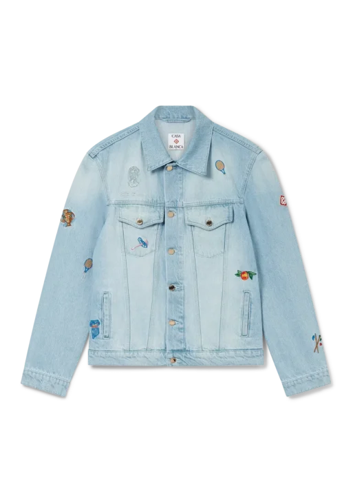 Light Vintage Wash Embroidered Motif Denim Jacket