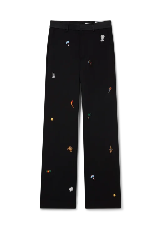 Embroidered Motif Wool Tailored Trousers