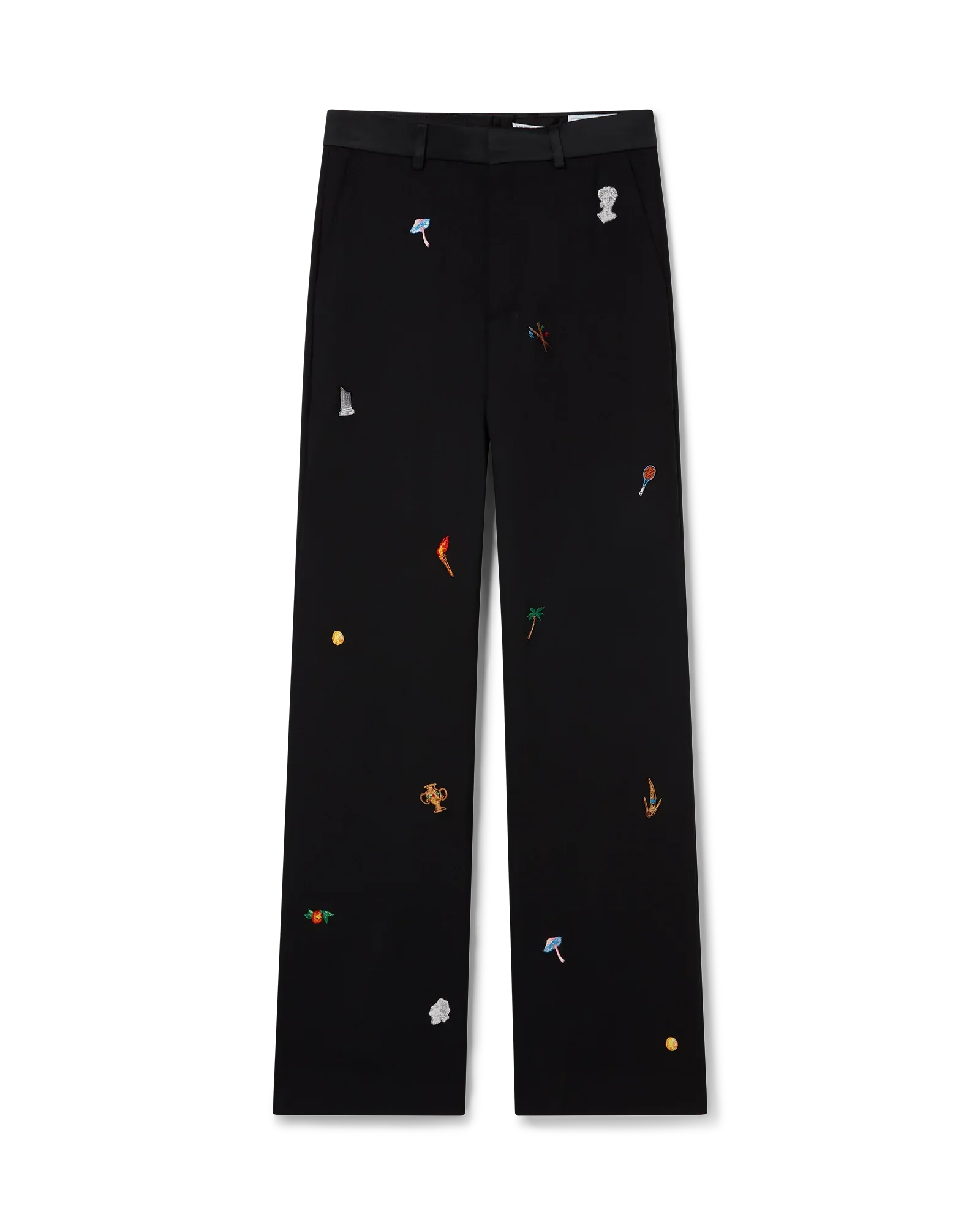Embroidered Motif Wool Tailored Trousers