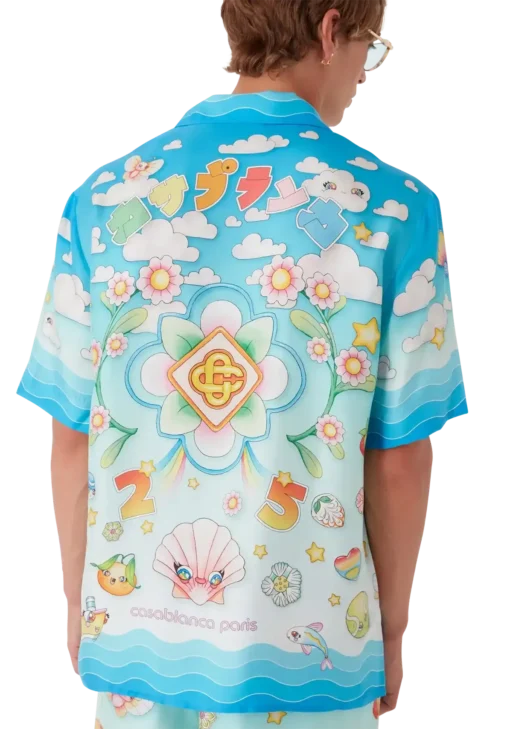 Kawaii Motif Short Sleeve Silk Twill Shirt