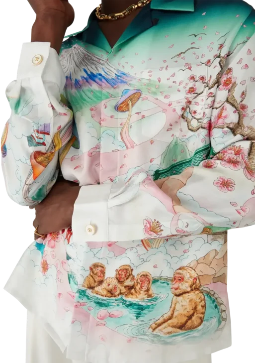 Flowers Long Sleeve Silk Twill Shirt