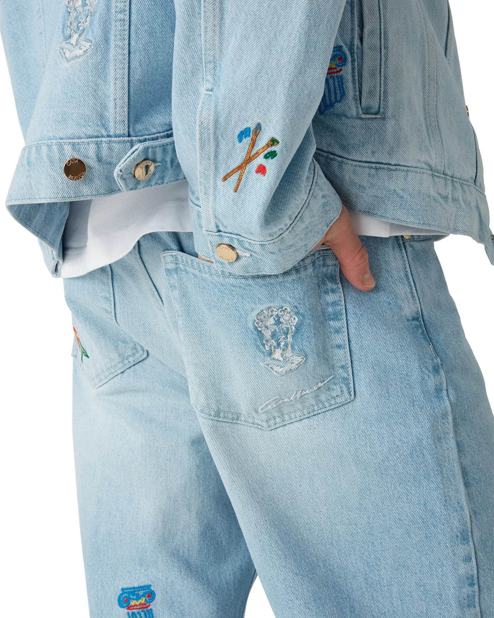 Light Vintage Wash Embroidered Motif Jeans - Image 1