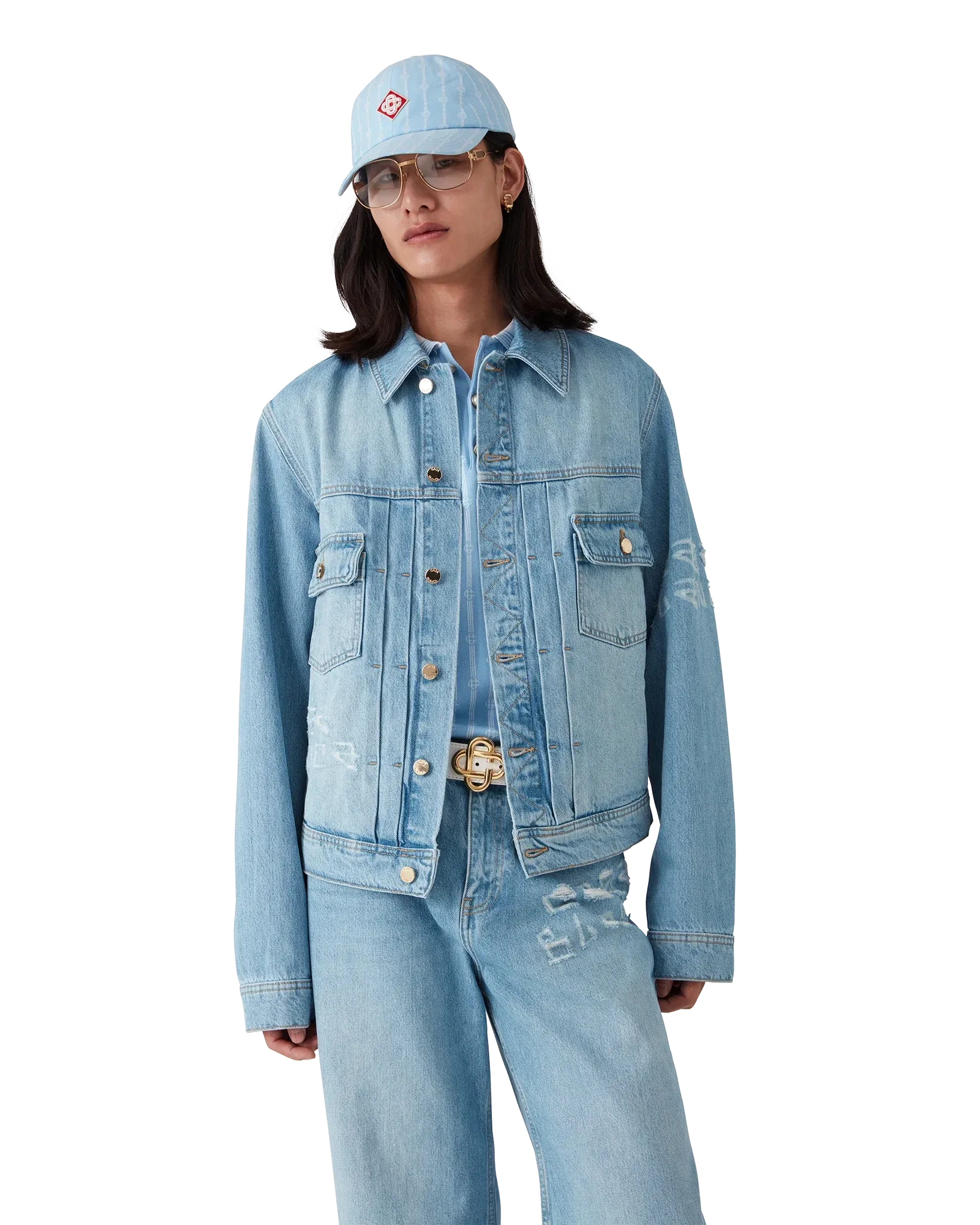 Light Blue Graffiti Distressed Denim Jacket - Image 2