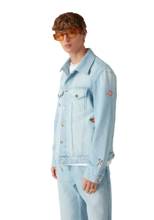 Light Vintage Wash Embroidered Motif Denim Jacket