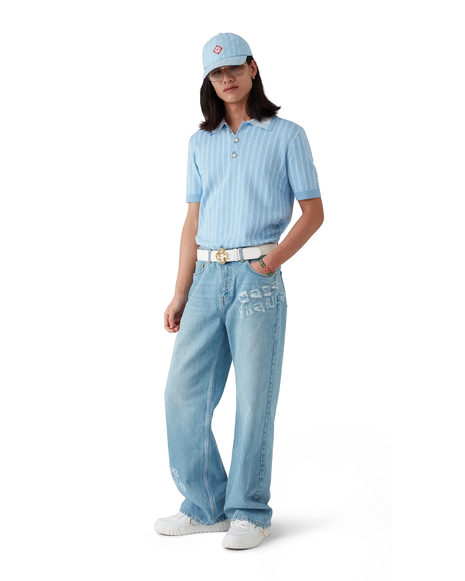 Light Blue Graffiti Distressed Denim Jeans - Image 2