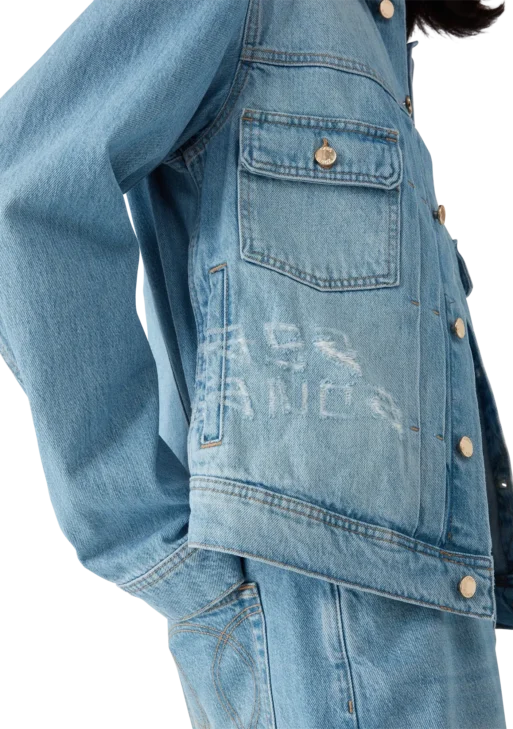 Light Blue Graffiti Distressed Denim Jacket
