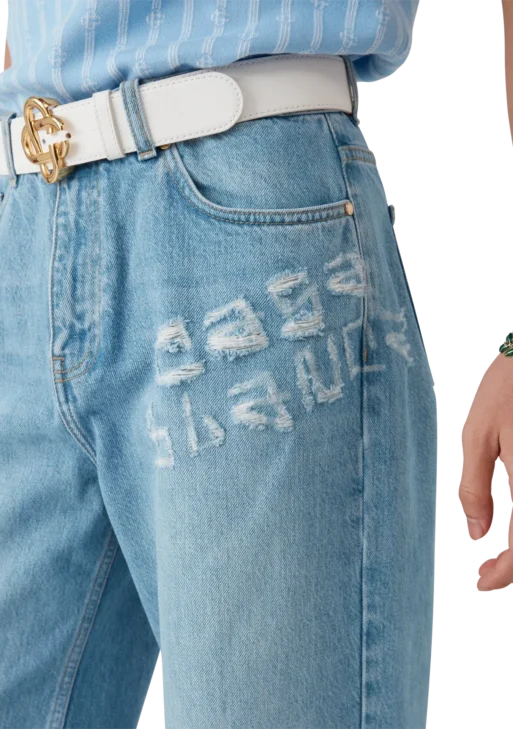 Light Blue Graffiti Distressed Denim Jeans