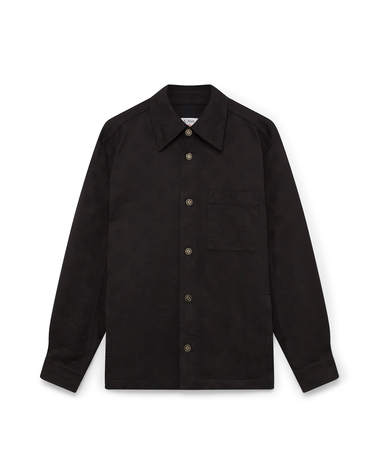 Front view of the Black Monogram Denim Overshirt with Honeydew logo
