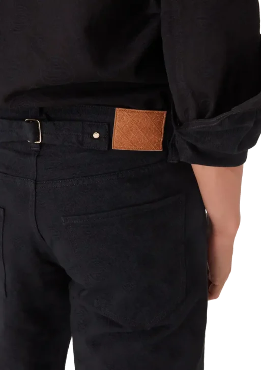 Black Denim Monogram Straight-Leg Jeans