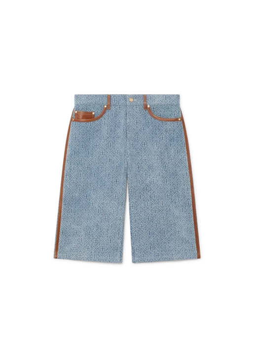 Monogram Jean Shorts with Leather Trim