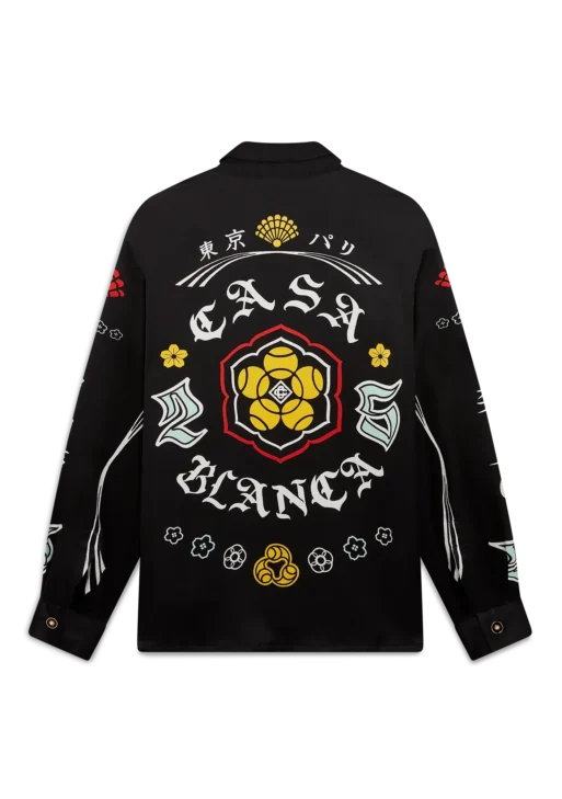 Emblem Long Sleeve Silk Satin Shirt