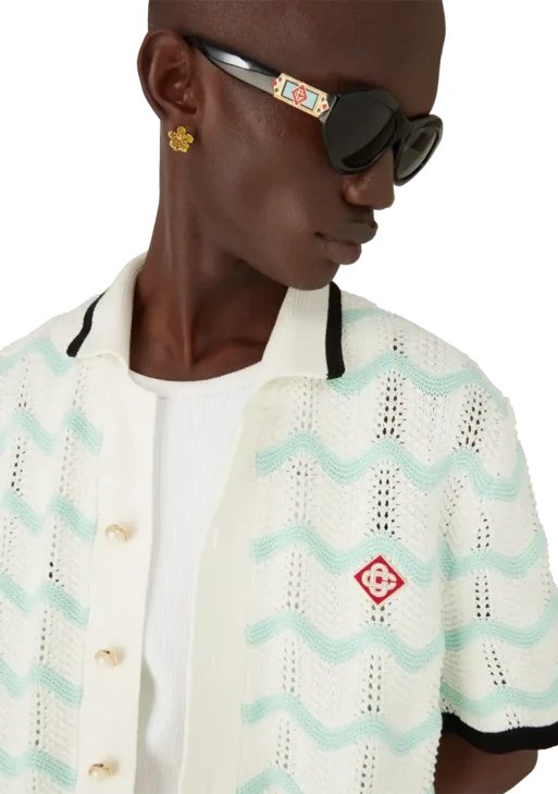 Gradient Wave Cotton Crochet Short Sleeve Shirt