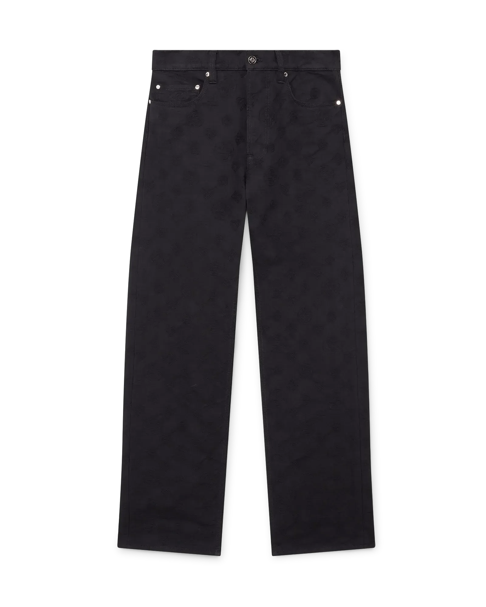 Front view of Casablanca Denim Monogram Straight Leg Jeans in black cotton with monogram print