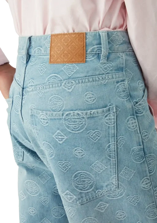 Blue Denim Monogram Relaxed Fit Jeans