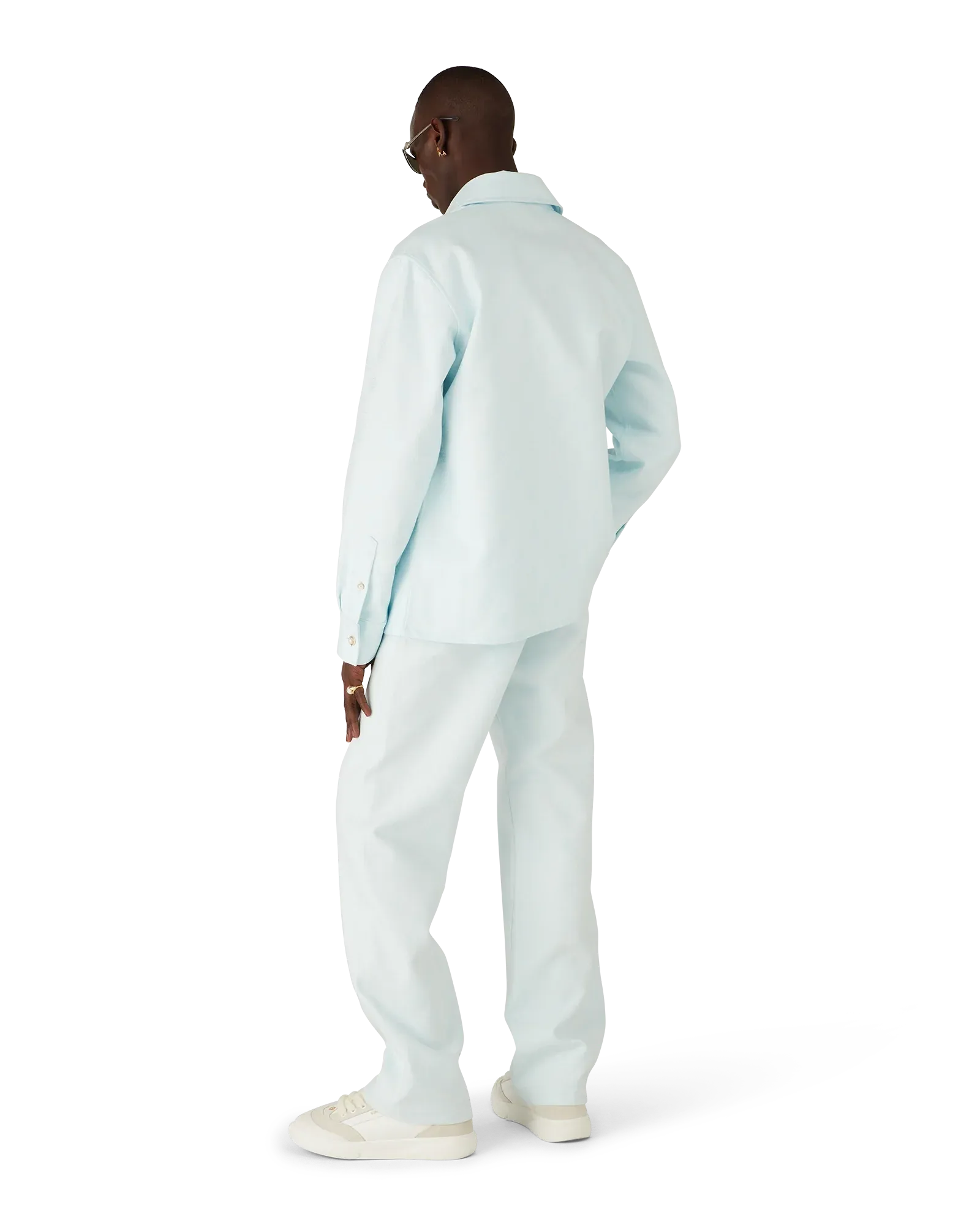 Back view of pale blue Cotton Monogram Shirt featuring signature logo repeat