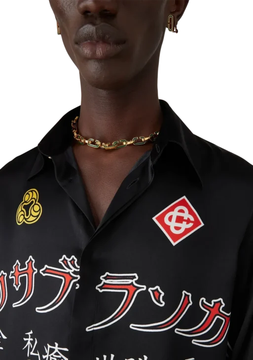 Emblem Long Sleeve Silk Satin Shirt