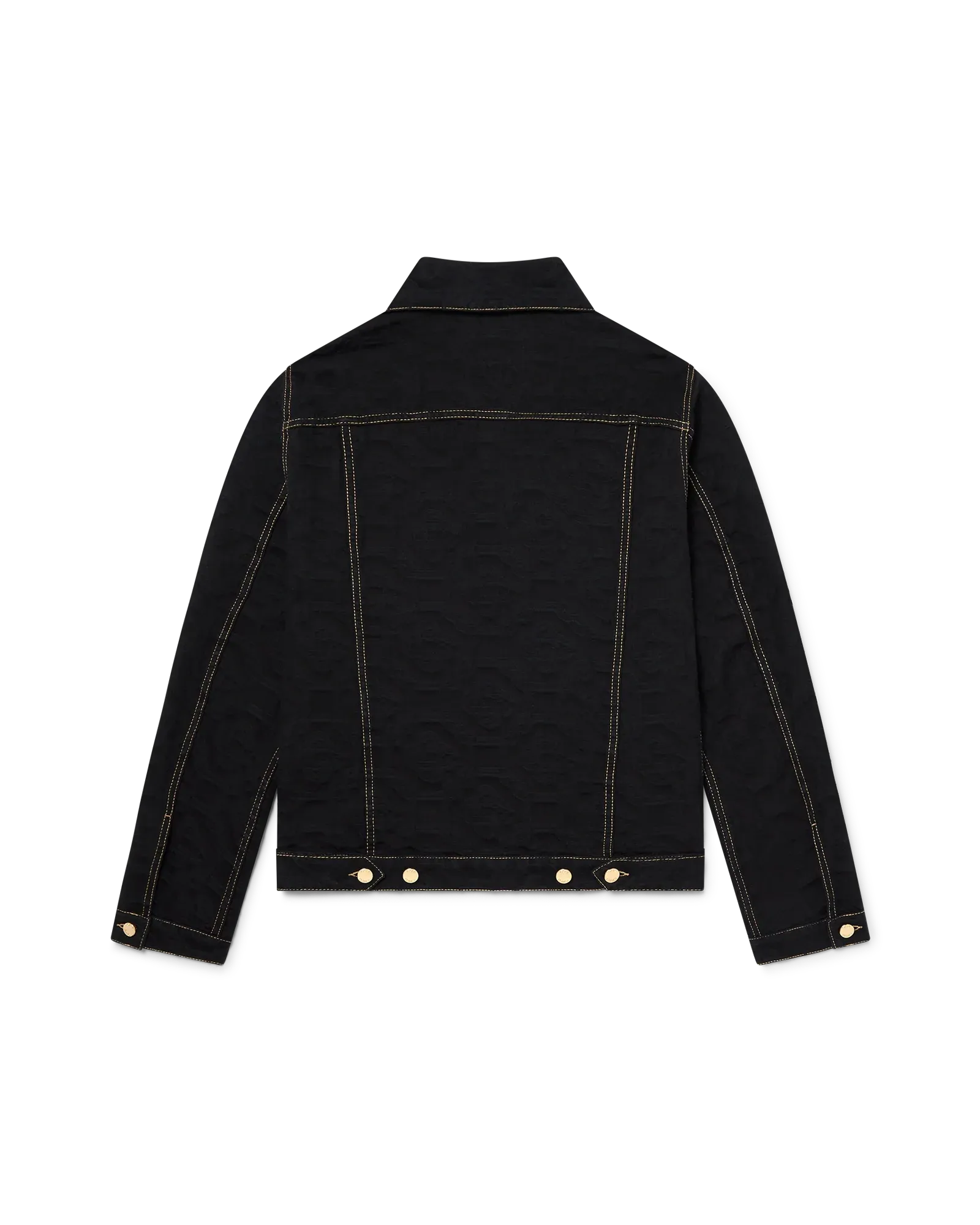 Front view of Black Monogram Jacquard Denim Jacket with all-over monogram and button closure