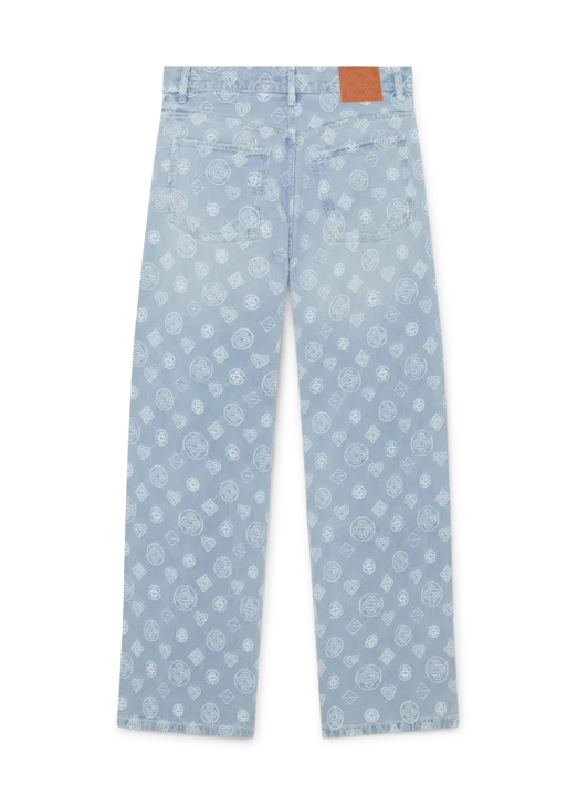 Blue Denim Monogram Relaxed Fit Jeans