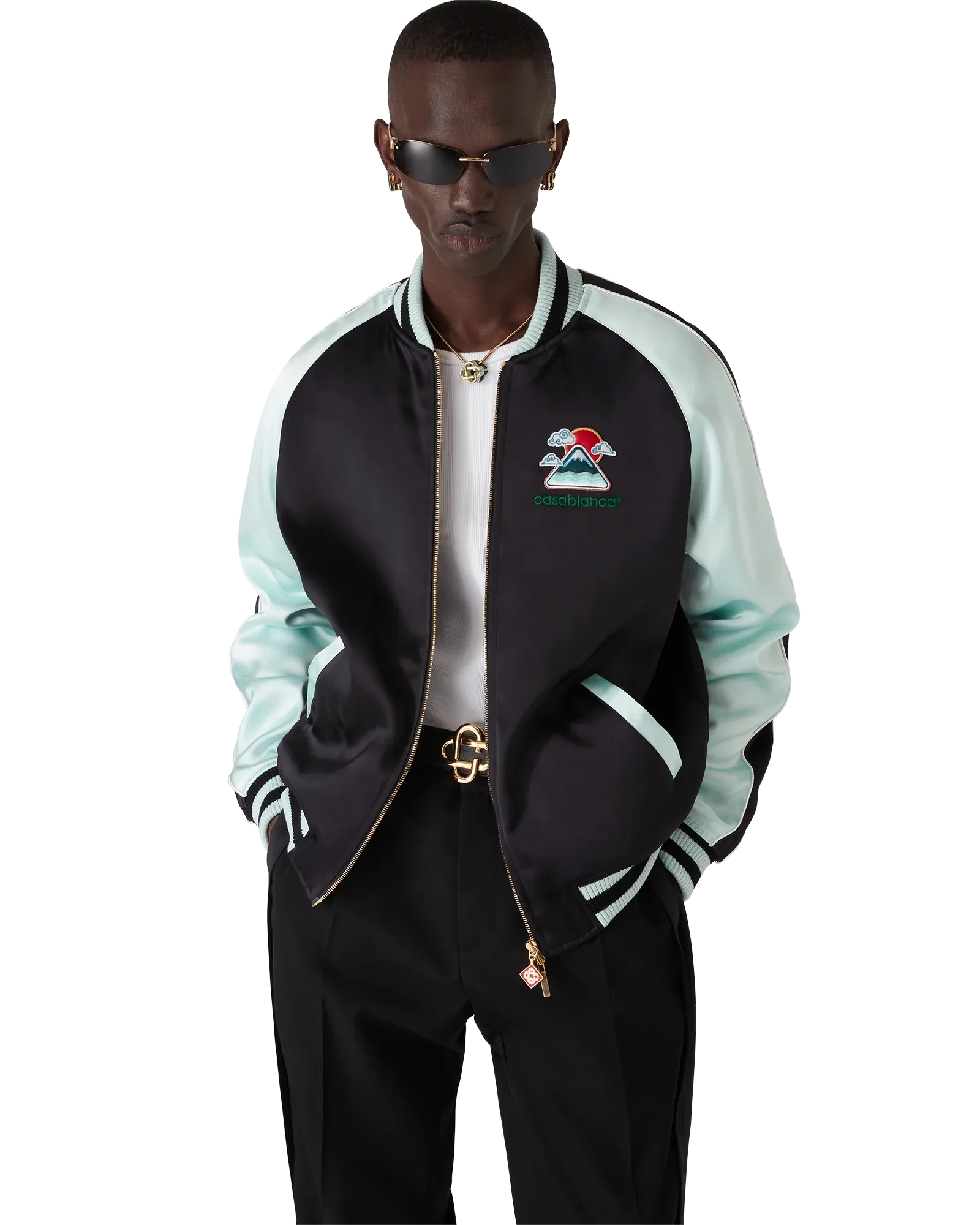 Embroidered Satin Bomber Jacket - Image 2