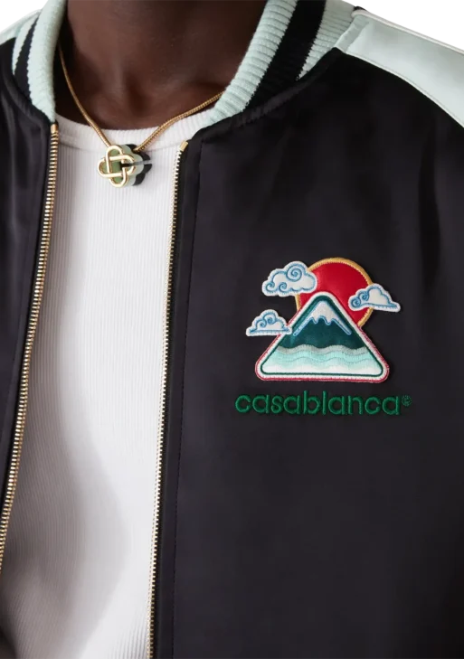 Embroidered Satin Bomber Jacket