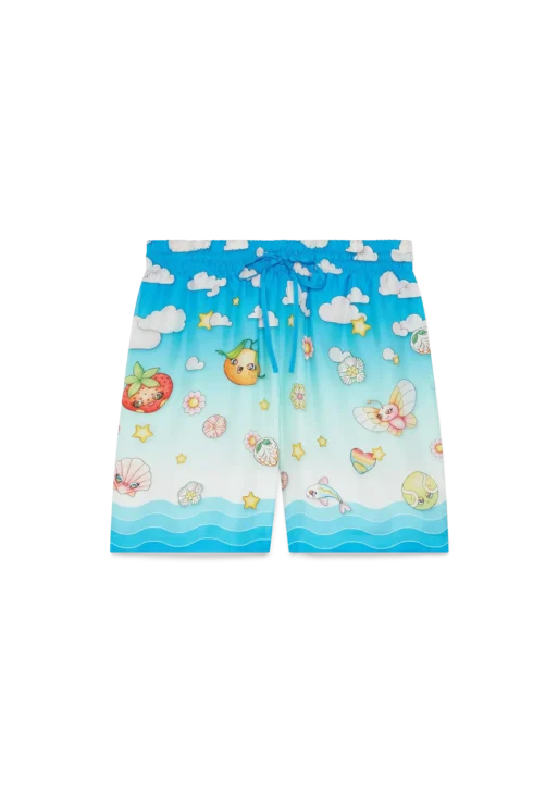 Kawaii Motif Silk Twill Shorts