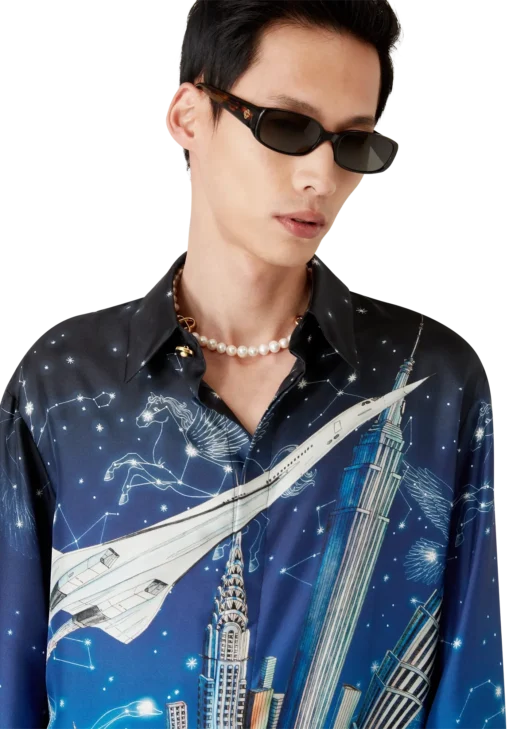 Vol De Nuit Long Sleeve Silk Shirt